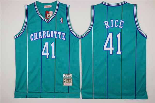 Men Charlotte Hornets 41 Rice Green Throwback Stitched NBA Jersey